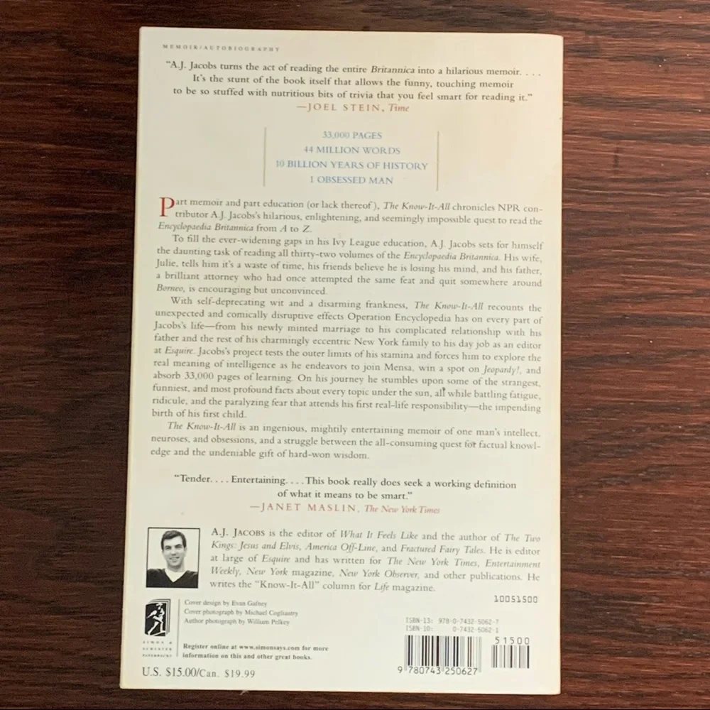 The Know It All by A.J. Jacobs National Bestselling Book Paperback Vintage